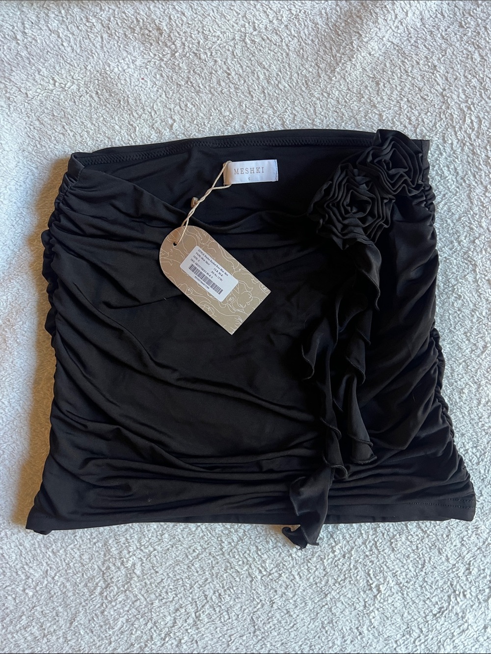 Meshki Brydee Ruched Rose Mini Skirt in Black - S - NWT